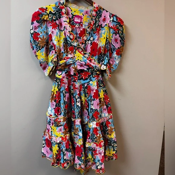 Celia B Aila Floral Mini Dress Tie‎ Belt Designer Size Medium NWT - Picture 2 of 6